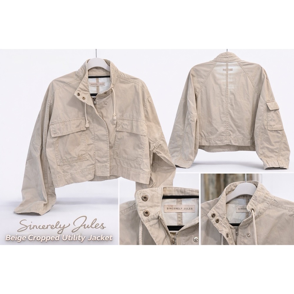 Sincerely Jules Beige Cropped Utility Jacket Women's Small Military Style